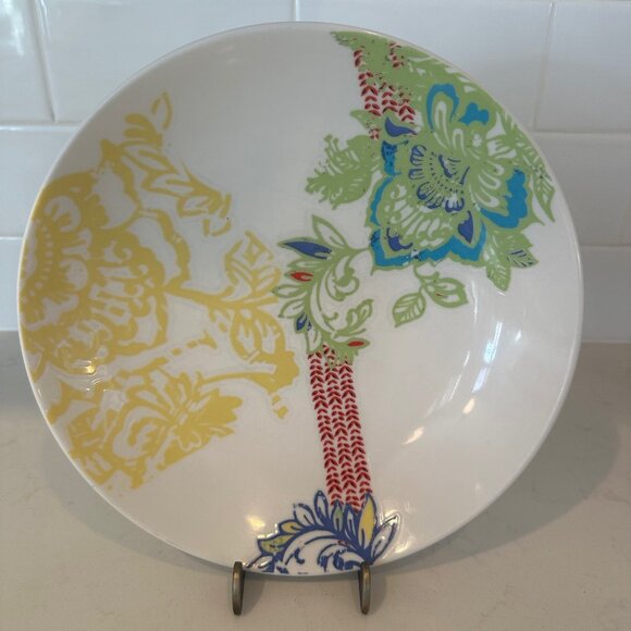 Anthropologie 8.75" Pasta Bowl Yellow Green Blue Red Flowers Retired Design - Picture 1 of 3